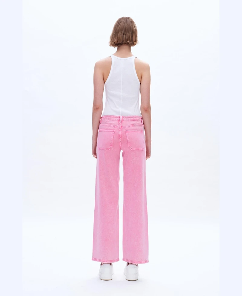 Bayeas Women's Mid-Rise Stretch Five-Pocket Raw-Hem Wide-Leg Pants