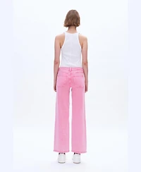 Bayeas Women's Mid-Rise Stretch Five-Pocket Raw-Hem Wide-Leg Pants