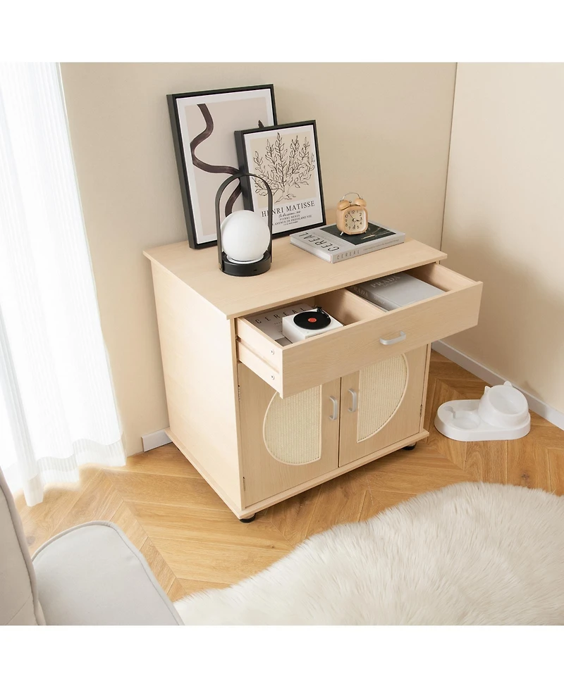Skonyon Cat Litter Box Enclosure with Sisal Scratching Doors and Storage