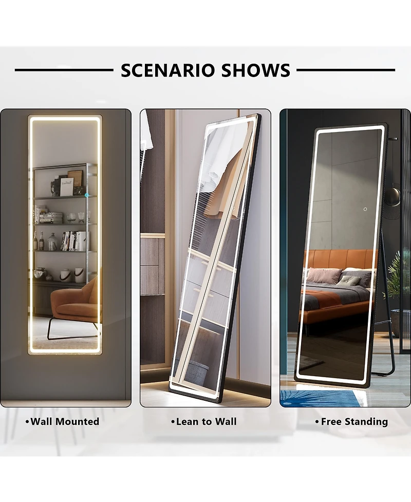 Vlsrka Led Full-Length Mirror with Stand, Suitable for Outfit Checks.
