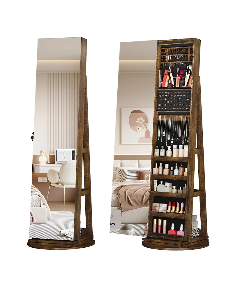 Vlsrka 360° Swivel Free-Standing Jewelry Armoire Cabinet with Mirror
