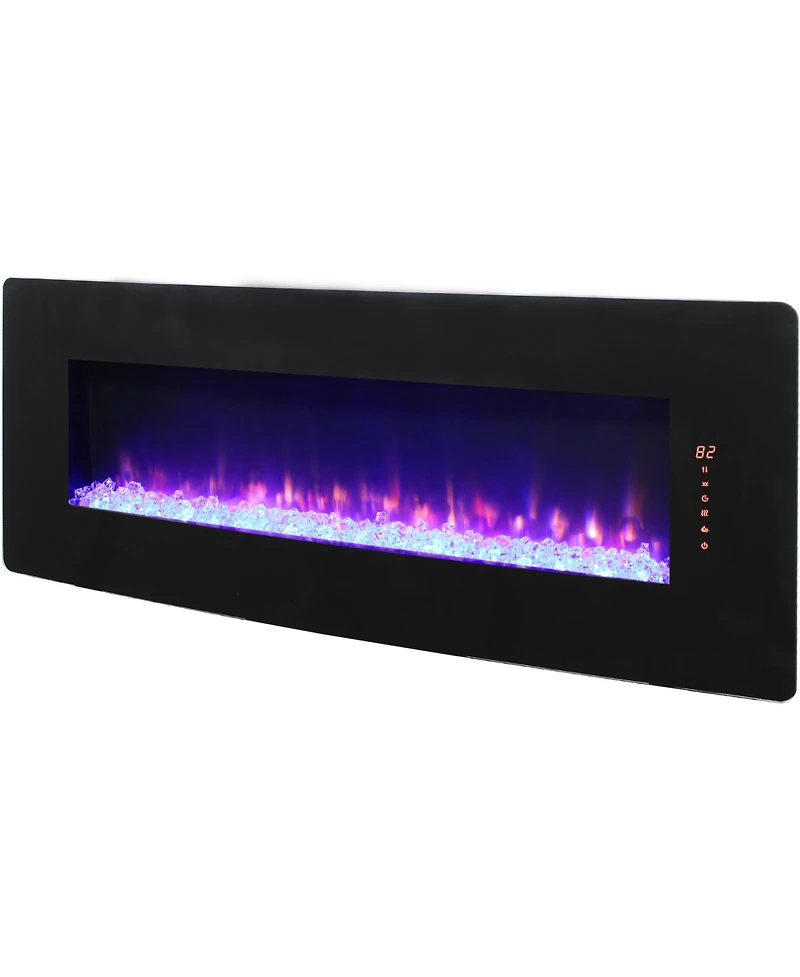 Flynama 48 inch Curved Front Wall Mounted Electric Fireplace with remote and multi color flame & emberbed