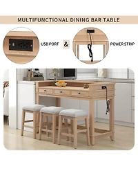 Maison Boucle 4-Piece Counter Height Dining Set with 3 Upholstered Stools, Storage Drawers & Usb Charging for Small Spaces