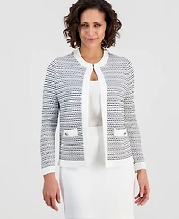 Kasper Women's Striped Kissing-Front Cardigan