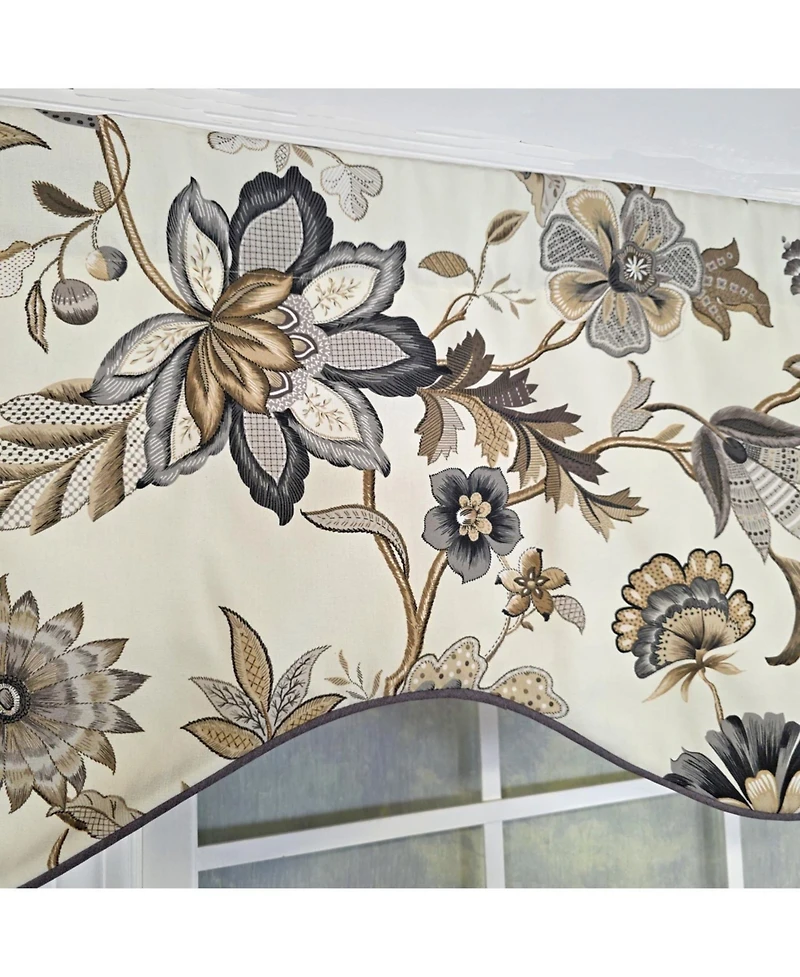 Rlf Home 100% Cotton Zanzibar Cornice With Poly/Cotton Ivory lining Rod Pocket Valance 50" x 17" Gray