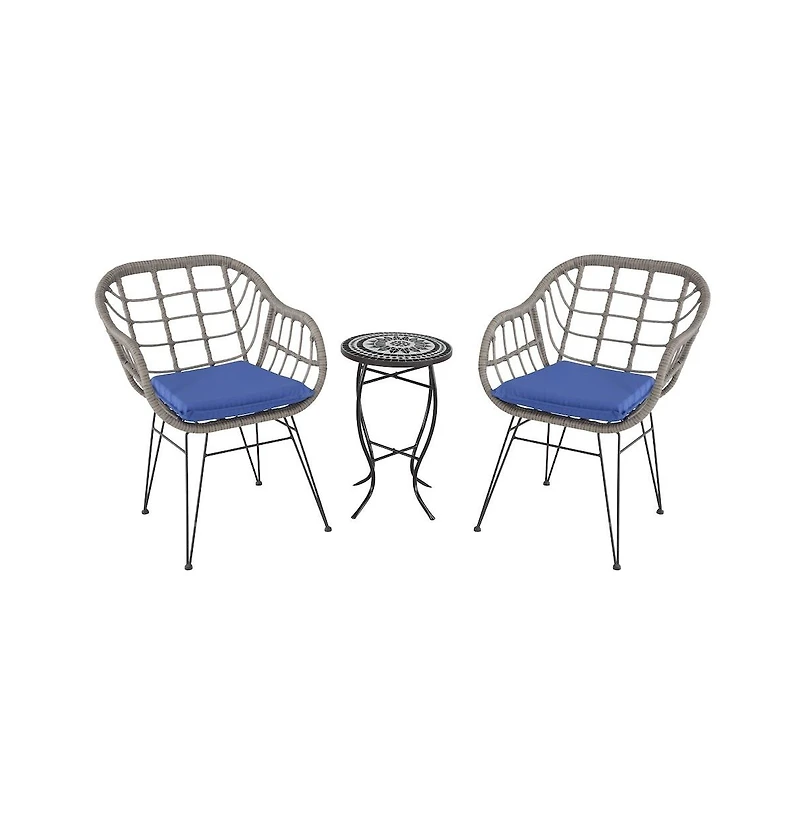 Jiallo 3 Pc Faux Rattan Basket Chair Set With Mosiac Accent Table