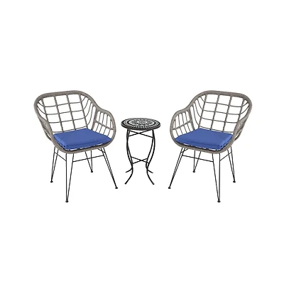 Jiallo 3 Pc Faux Rattan Basket Chair Set With Mosiac Accent Table