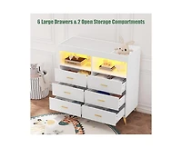 gaomon Dresser for Bedroom with 6 Drawers, Baby Changing Table Dresser with Changing Pad, Led Lights & Charging Station, Baby Changing Station with Ch