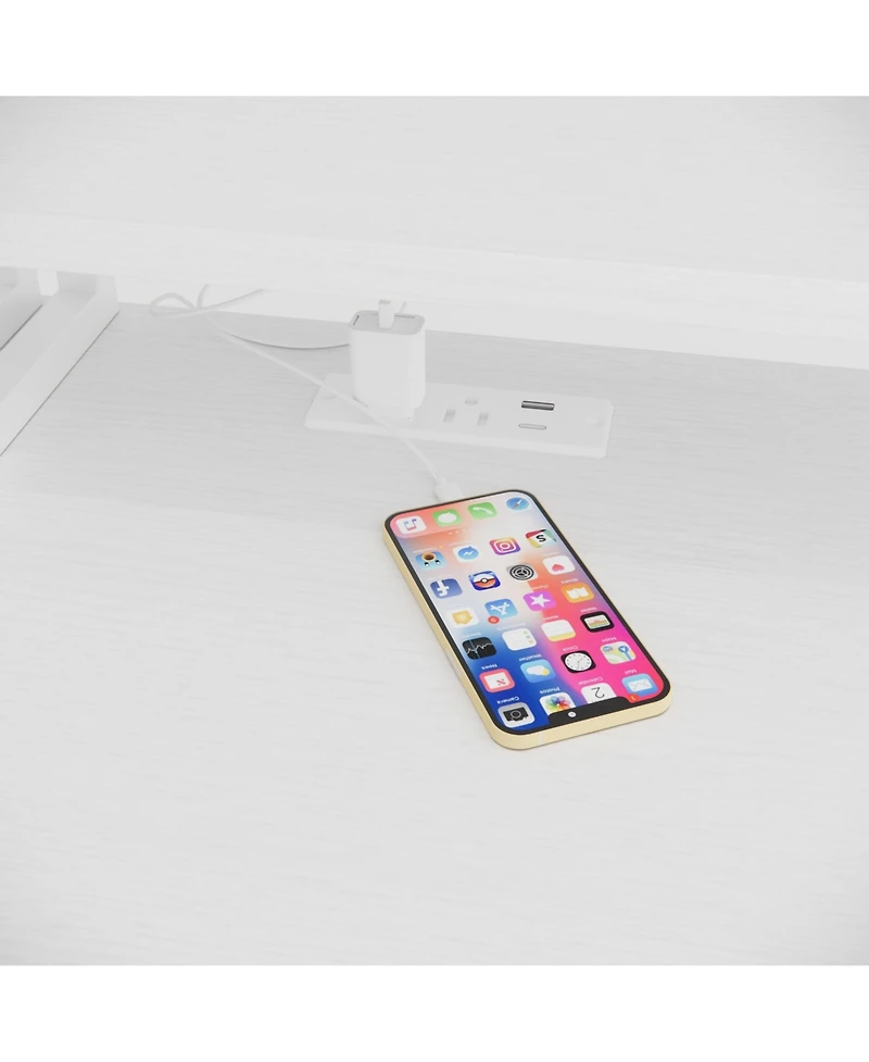 47" Office Desk with Power Outlet, 2 Monitor Stands, 2 Drawers, Side Pocket, Frame Stability Reversible, Computer Desk, Game Table, White