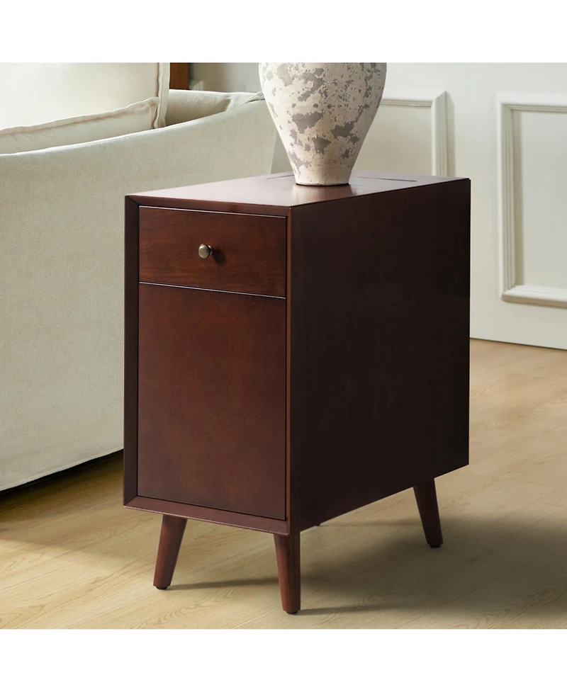Mid-century Modern Mitch End Table with Storage and Built-In Outlets