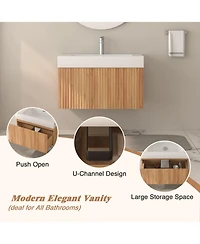 Boyel Living 30" Bathroom Vanity – Wall-Mount Floating Cabinet, Acacia Plywood Finish, Integrated Sink & Basin