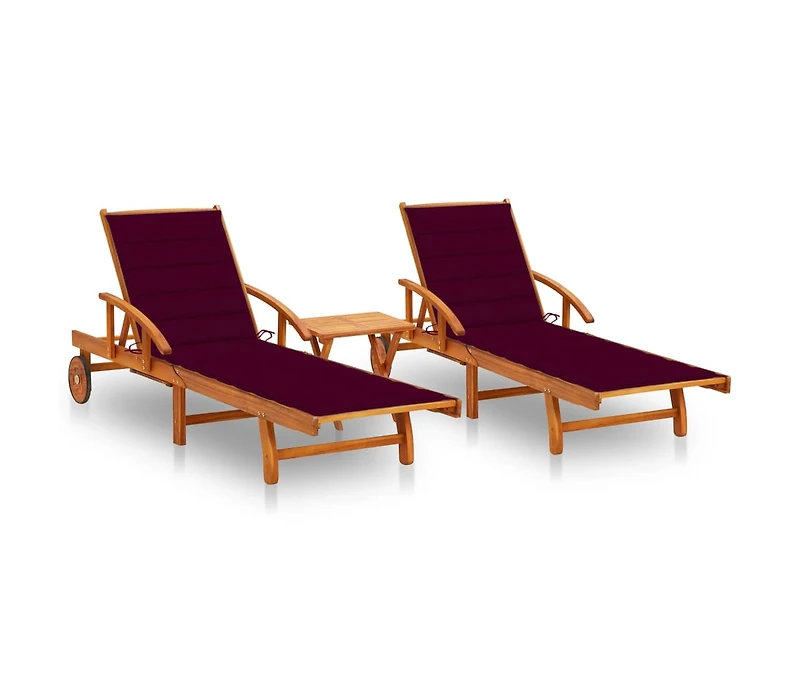 vidaXL Sun Lounger Wine red cushions Solid acacia wood, 100% polyester