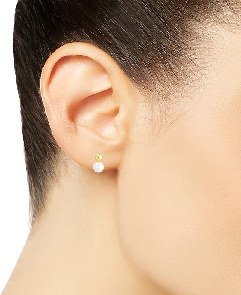 Macy's Classic Pearl and Gold Ball Stud Earrings In 10k Yellow Gold