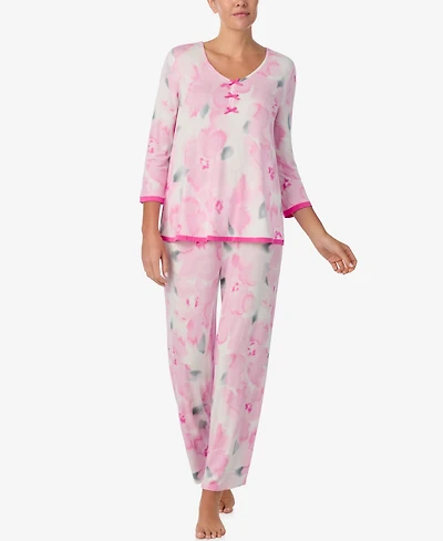 Ellen Tracy Women's V-Neck Top and Ankle Pajama Pants, 2-Piece Set