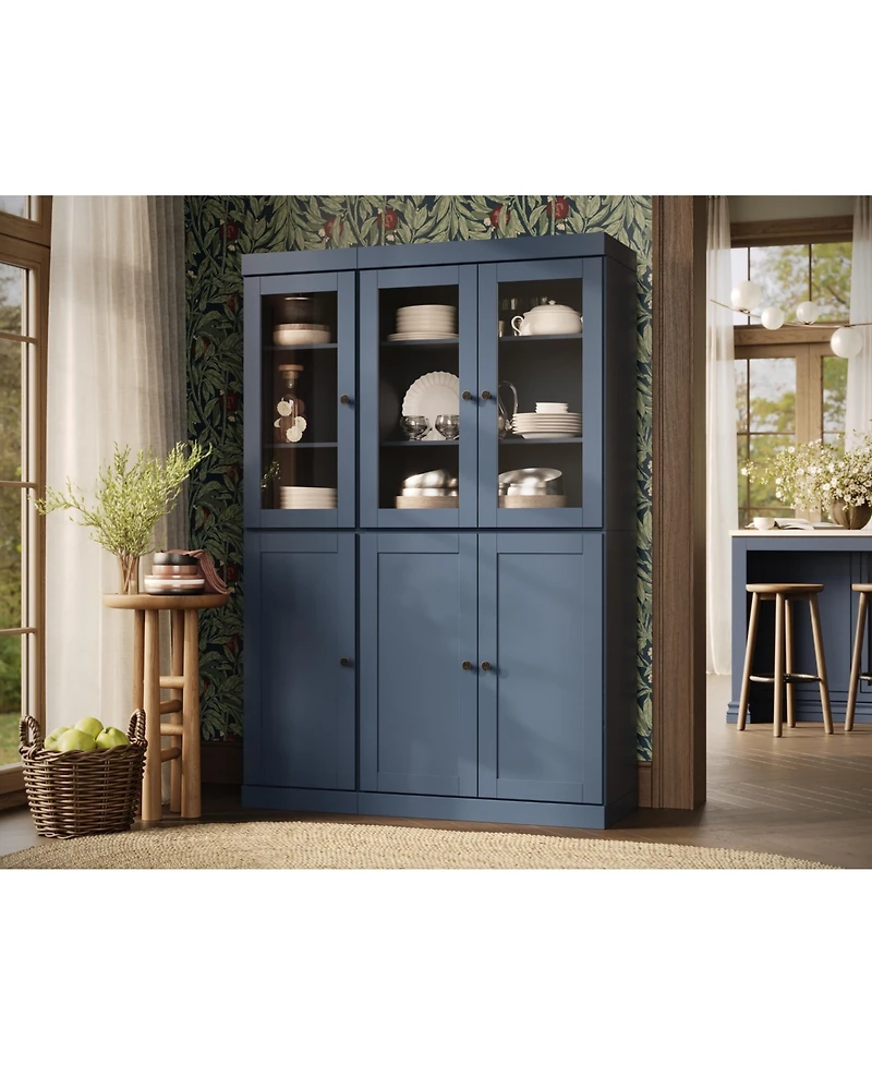 Palace Imports 100% Solid Wood 48.5" Pantry Cabinet with Clear Glass, Shaker Doors, 2-Drawers & Adjustable Shelves