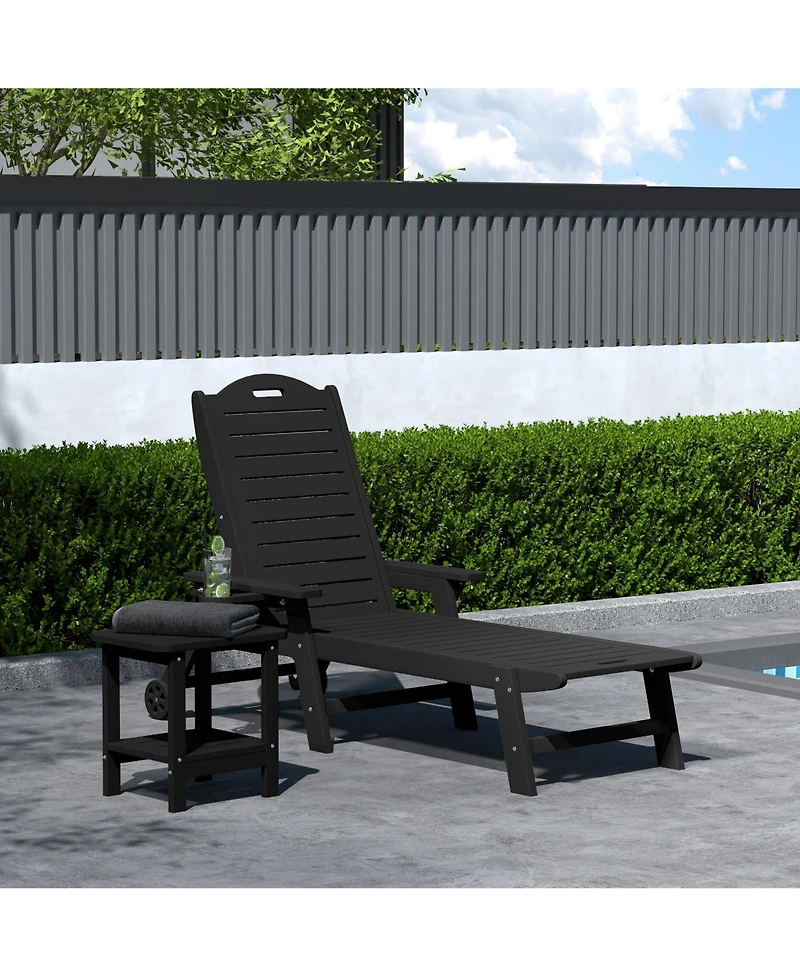 WestinTrends 2-Piece Outdoor Patio Chaise Lounge Chair with Wheels & Cup Holder Side Table
