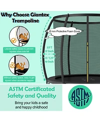 Hongge 10FT Astm-Certified Recreational Trampoline with Safety Enclosure Net and Ladder