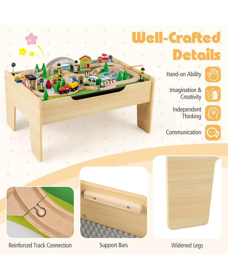 Hongge 78-Piece Wooden Railway Train Playset for Kids Ages 3 and Up