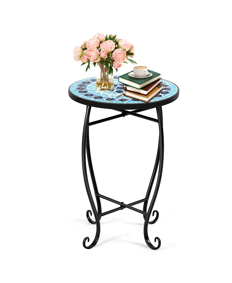 Sugift Outdoor Indoor Steel Accent Plant Stand Cobalt Table-Blue