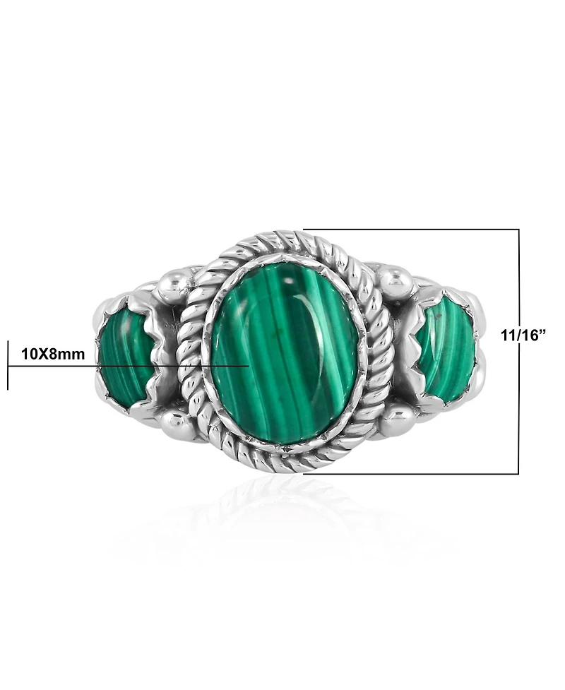 American West Jewelry Sterling Silver Malachite 3-Stone Ring