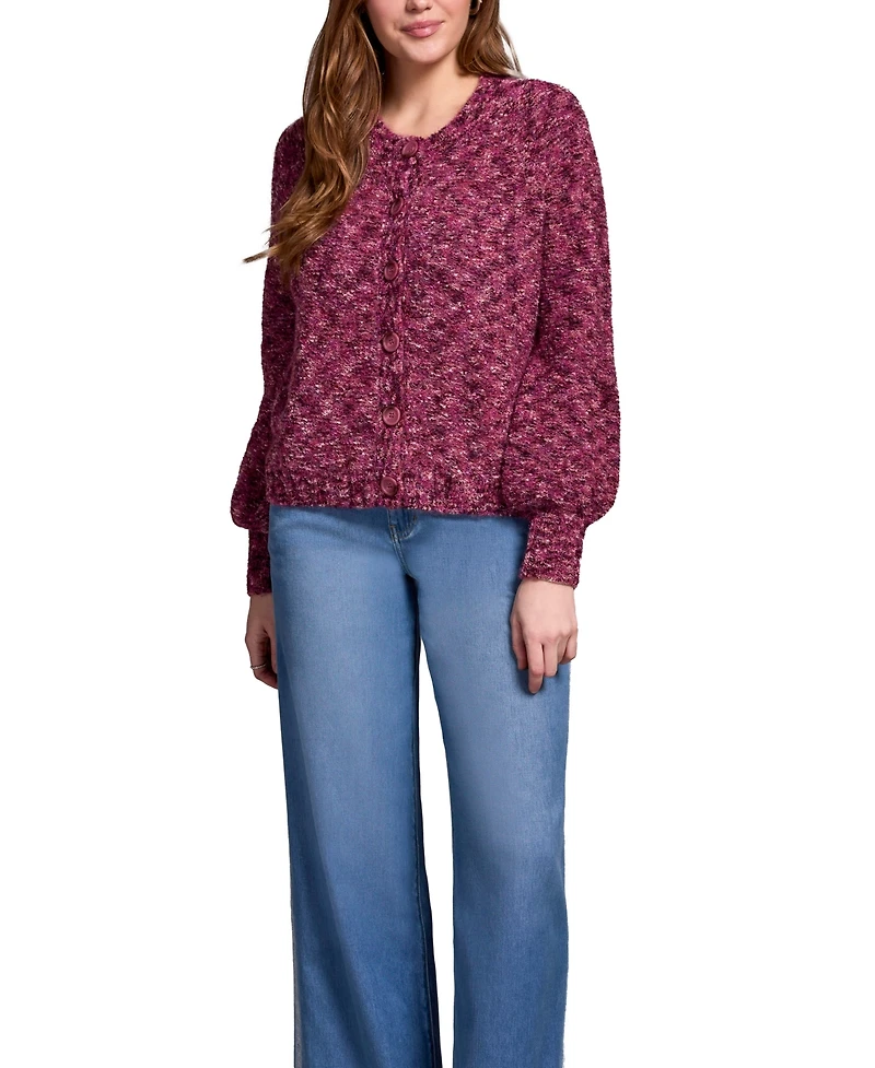 Tribal Women's Button-Front Crew Neck Cardigan Sweater