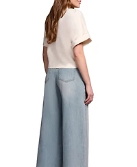 Tribal Women's Blue Thread Soft Touch Mercerized Cotton Crew Neck T-Shirt