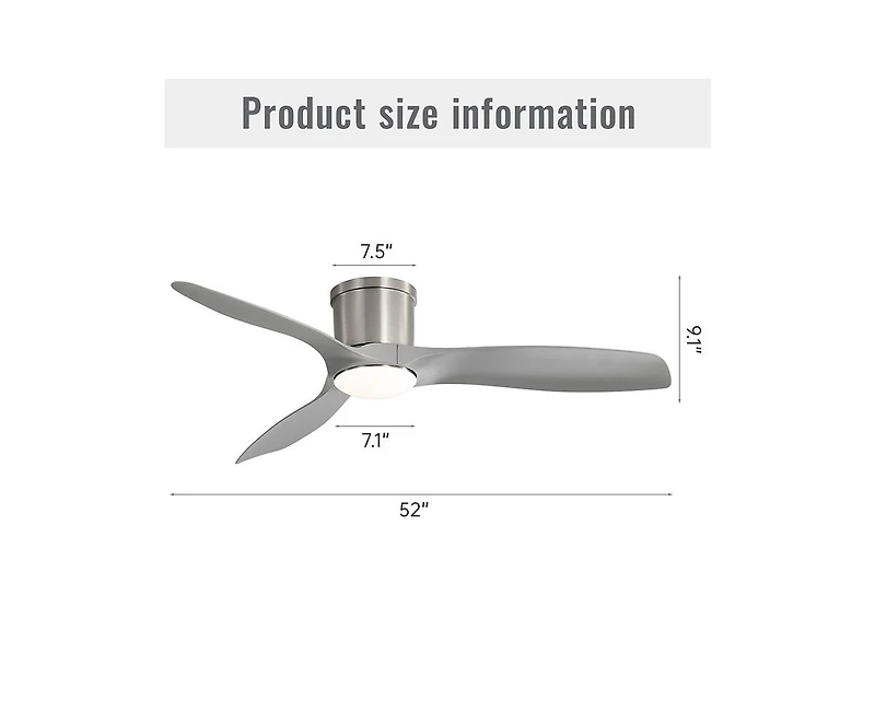 Sofucor 52-inch Modern Sand Nickel 3-Blade Flush Mount with Led Lights and Remote Control