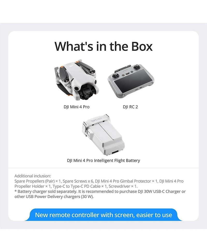 Dji Dji Mini 4 Pro Drone with Rc 2 Remote Controller Bundle with 128GB microSD Card, Anti-Collision Light (White/Red/Green/Yellow), 20-inch Foldable