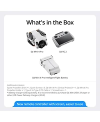 Dji Dji Mini 4 Pro Drone with Rc 2 Remote Controller Bundle with 128GB microSD Card, Anti-Collision Light (White/Red/Green/Yellow), 20-inch Foldable