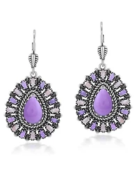 American West Jewelry Sterling Silver Phosphosiderite, Rhodochrosite, and Amethyst Cluster Pear Shaped Dangle Earrings
