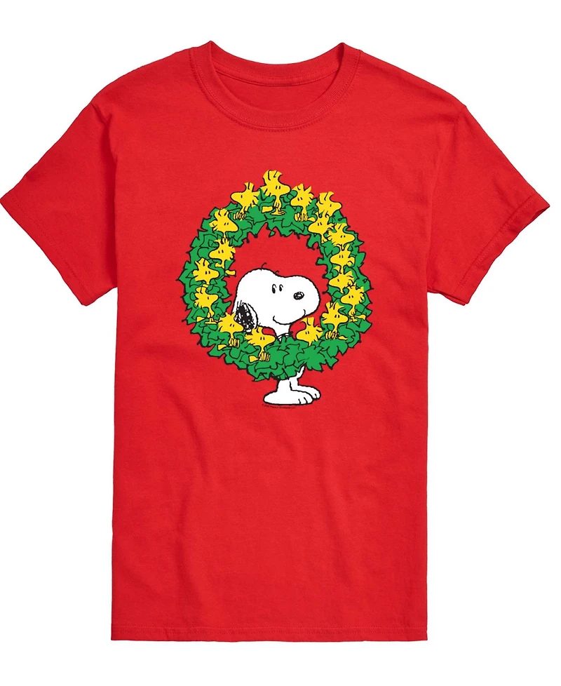 Airwaves Men's Snoopy and Christmas Wreath Graphic T-Shirt