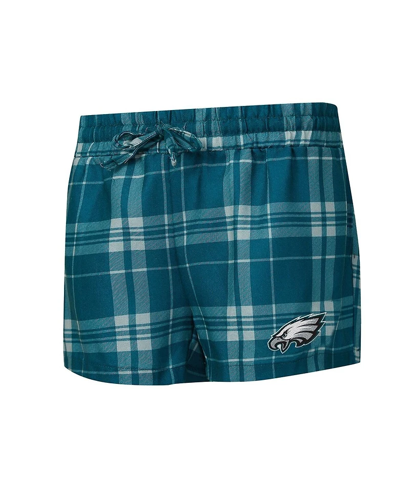 Concepts Sport Women's 2-Piece Gray/Midnight Green Philadelphia Eagles Regulate Plaid Long-Sleeve T-Shirt and Shorts Sleep Set