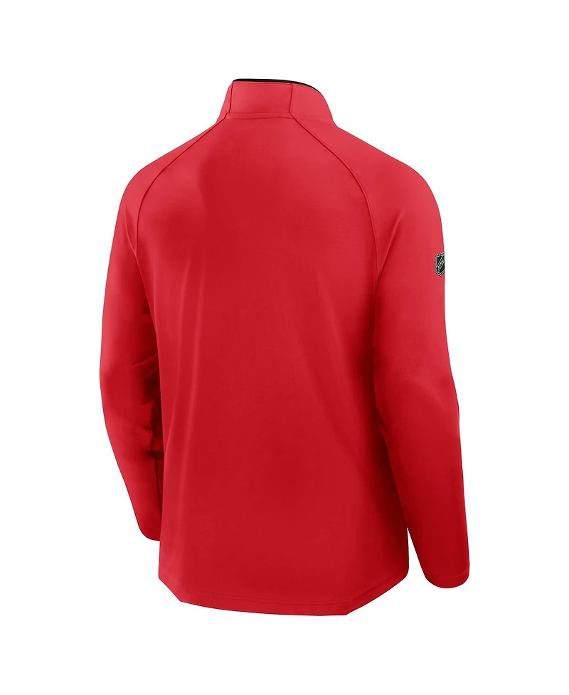 Fanatics Men's Red Chicago Blackhawks Authentic Pro Rink Training Centennial Raglan Quarter-Zip Pullover Hoodie