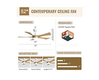 Sofucor 52-inch white modern style ceiling fan features 5 blades and is equipped with Led lights and a remote control