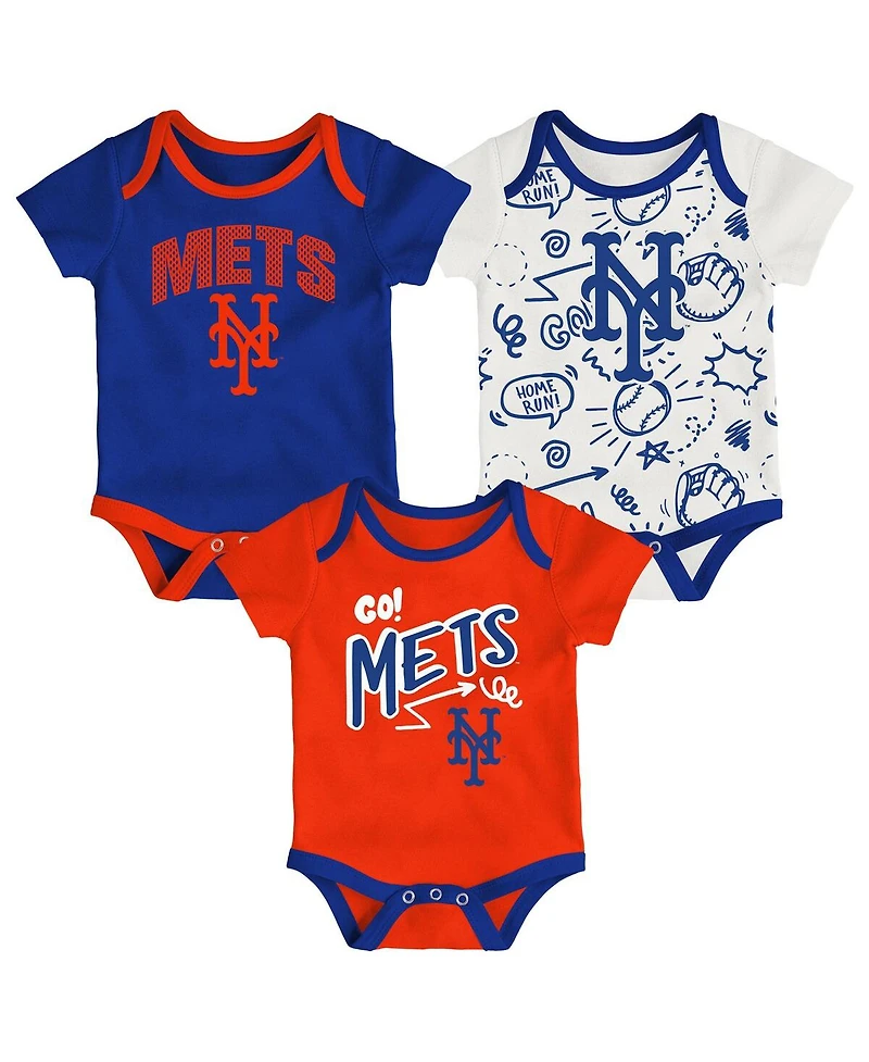 Outerstuff Baby Boys and Girls 3-Piece New York Mets All Day Play Bodysuit Set