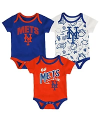 Outerstuff Baby Boys and Girls 3-Piece New York Mets All Day Play Bodysuit Set