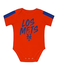Outerstuff Baby Boys and Girls 3-Piece New York Mets Double Down Bodysuit Pants Set