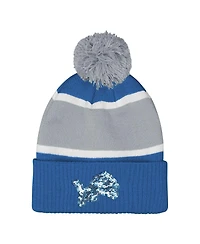 Outerstuff Girls Blue Detroit Lions Let's Play Cuffed with Pom Knit Hat
