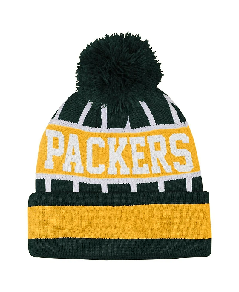 Outerstuff Big Boys and Girls Green Bay Packers Go Fast Cuffed with Pom Knit Hat