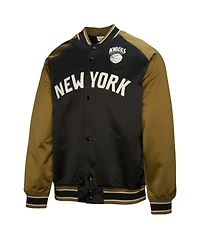 Mitchell & Ness Men's Olive/Black New York Knicks Clutch Satin Raglan Full-Snap Jacket