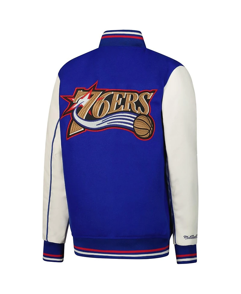 Mitchell & Ness Big Boys and Girls Royal Philadelphia 76ers Full-Snap Varsity Jacket