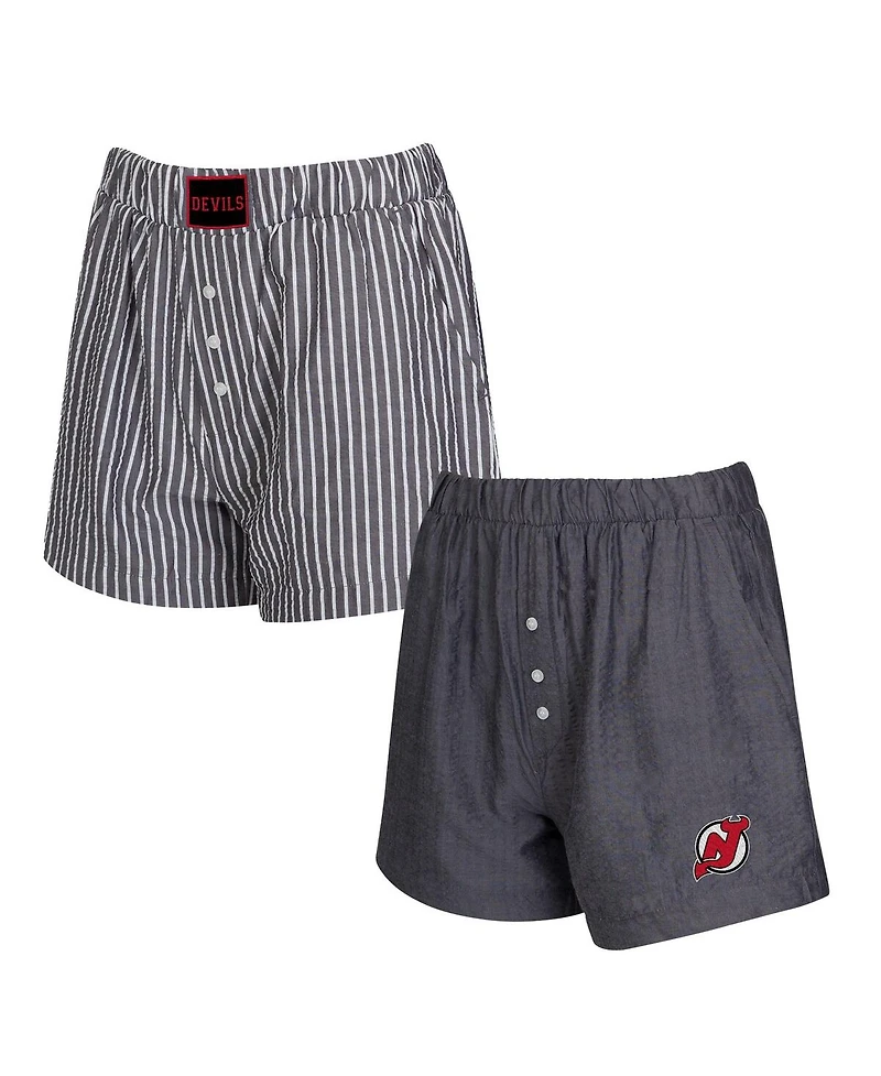 Concepts Sport Women's 2-Pack Charcoal New Jersey Devils Boxer Shorts Set