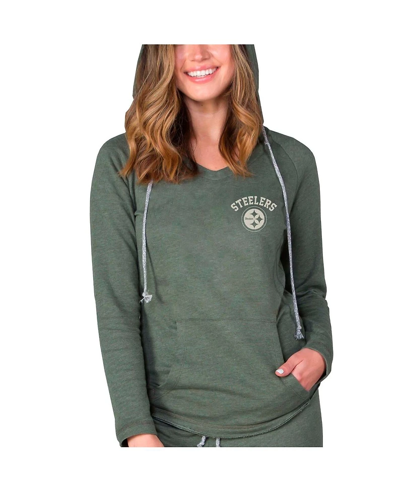 Concepts Sport Women's Green Pittsburgh Steelers Mainstream Terry Tri-Blend V-Neck Pullover Hoodie