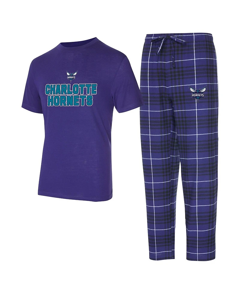 Concepts Sport Men's 2-Piece Purple/Black Charlotte Hornets Vector Top and Flannel Pants Sleep Set