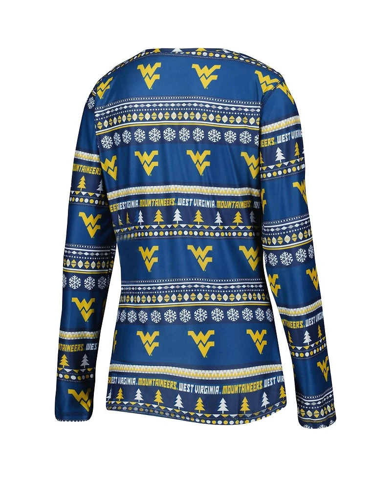 Concepts Sport Women's 2-Piece Navy West Virginia Mountaineers Holiday Long Sleeve Top and Pants Sleep Set