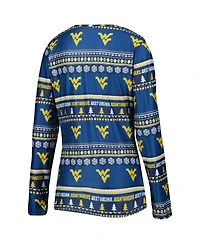 Concepts Sport Women's 2-Piece Navy West Virginia Mountaineers Holiday Long Sleeve Top and Pants Sleep Set
