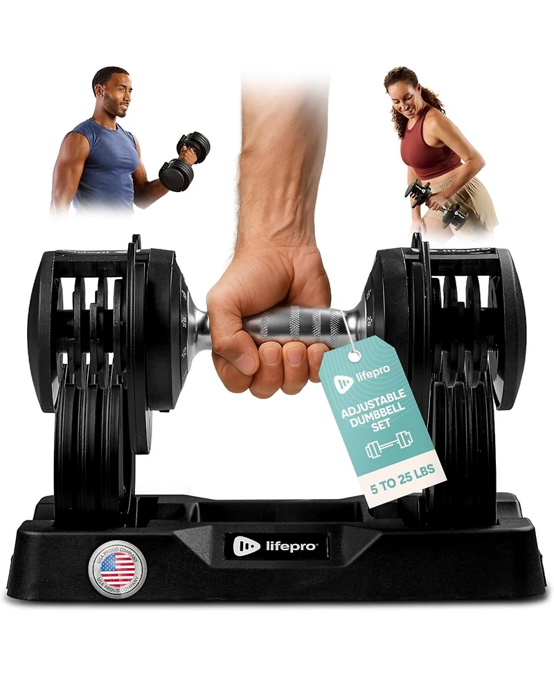 LifePro Adjustable Dumbbell Set or Single – Quick-Change Hand Weights, 25lb & 90lb Options – Space-Saving Dumbbells for Home Gym Strengt