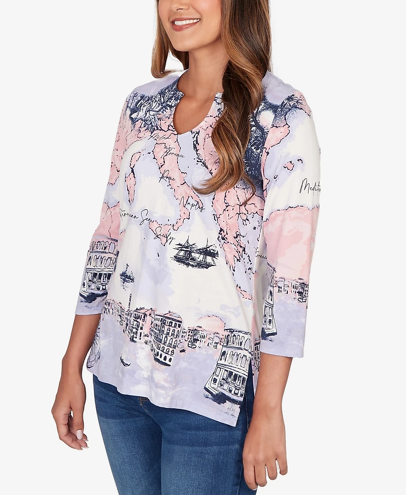 Ruby Rd. Petite Mediterranean Scenic Print Cotton Top
