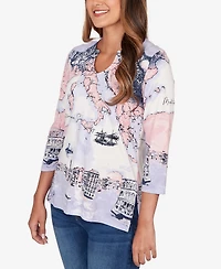 Ruby Rd. Petite Mediterranean Scenic Print Cotton Top