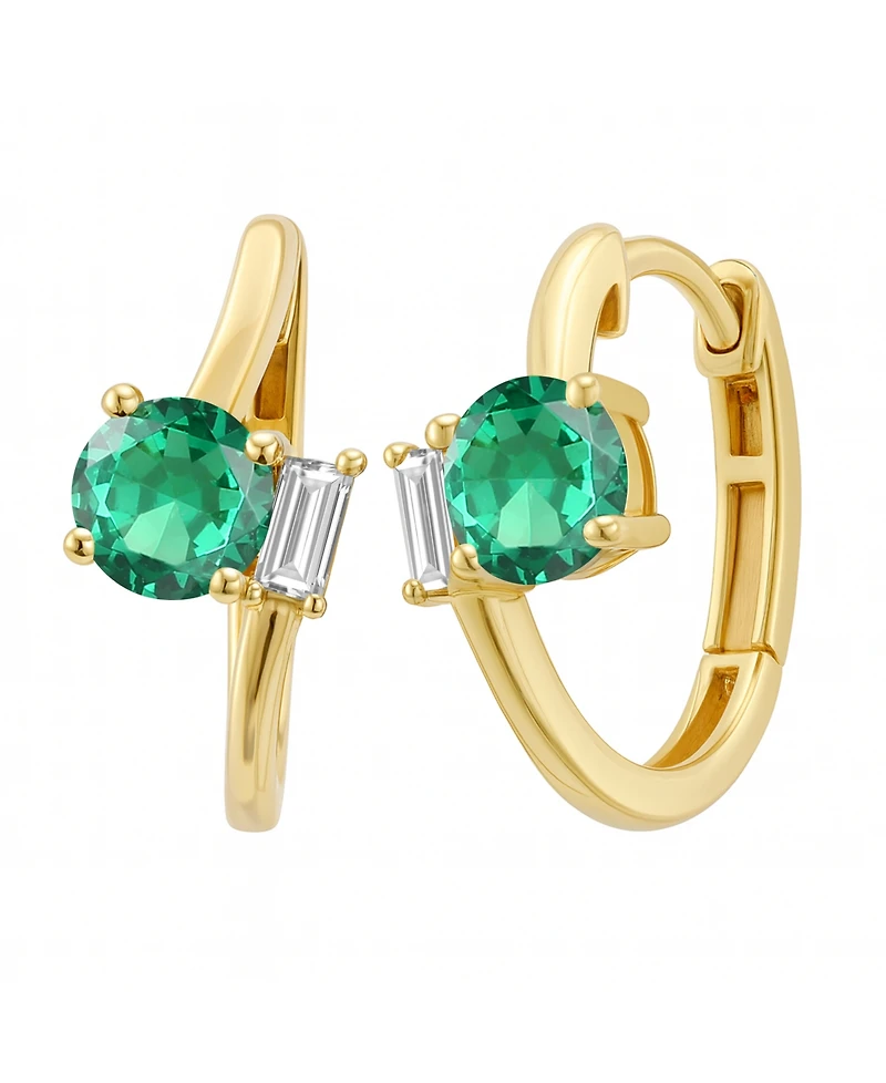 Macy's Lab-Grown Emerald (3/4 ct. t.w.) & White Sapphire (1/6 Earring 14k Gold Over Sterling Silver (also Ruby Sapphire)